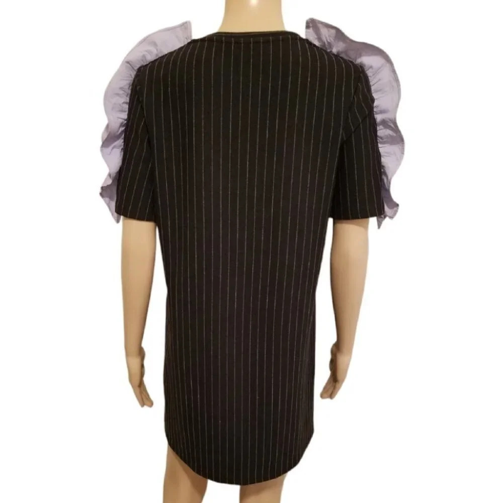 Oversize Pinstripe Lavender Ruffle-Shoulder Dress by ZARA - Picture 2 of 7
